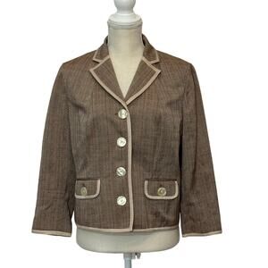 THE LIMITED Blazer Jacket 12 Vintage 2004 Taupe Cream Trim Quiet Luxury Preppy